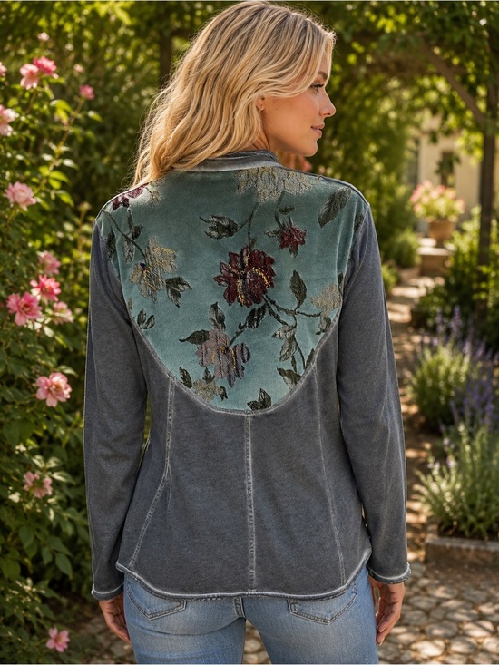 Jackets & Blazers - Aratta L Washed Gray Single-Button Blazer with Artistic Feature on Back